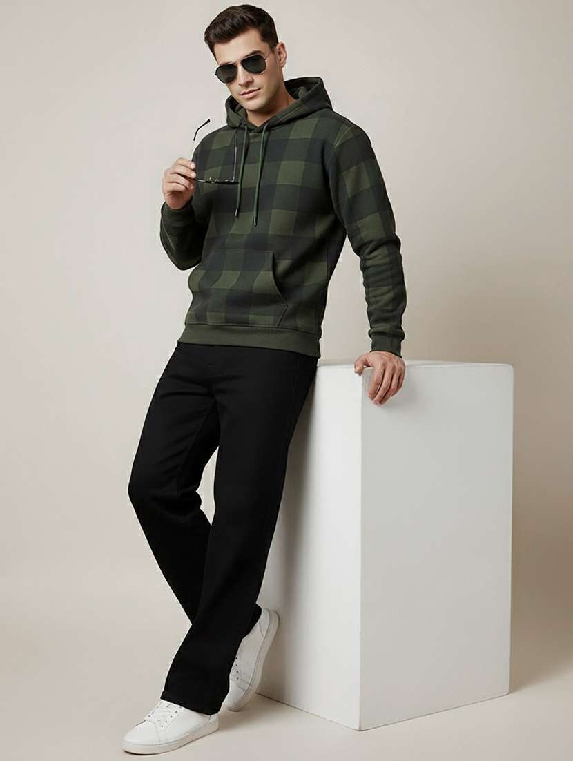 men checkered long sleeve hooded sweatshirt - 22268672 -  Standard Image - 3