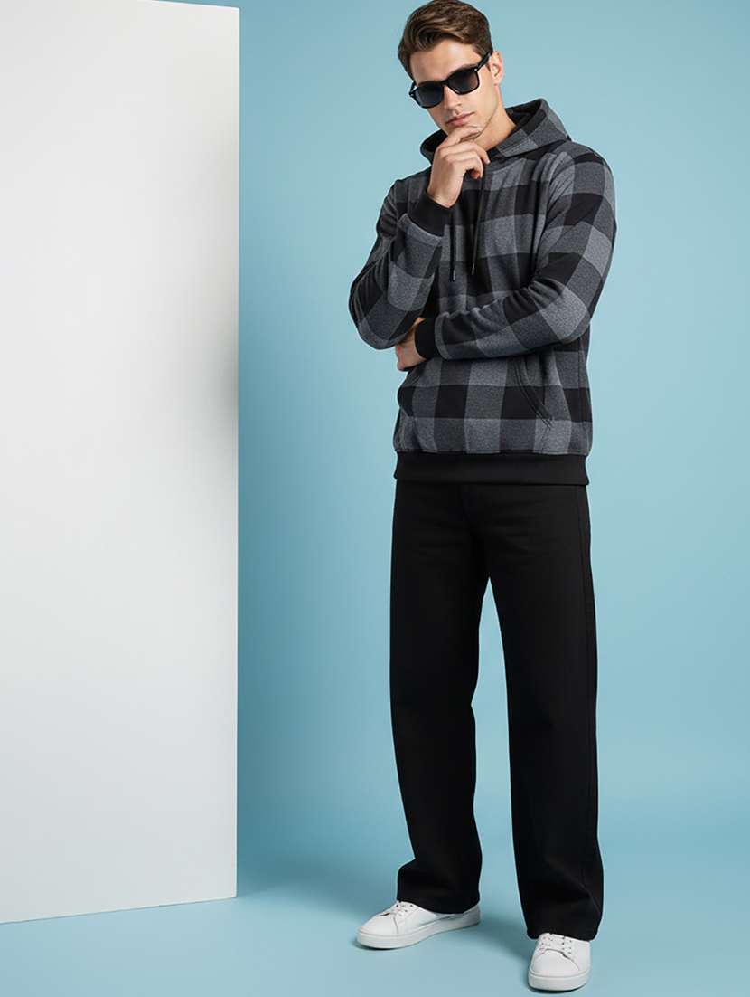 men checkered long sleeve hooded sweatshirt - 22268673 -  Standard Image - 3