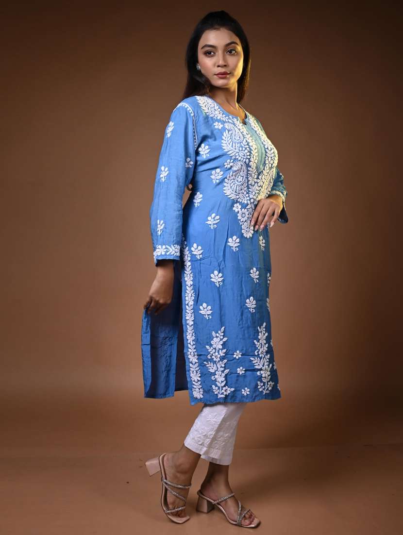 women long sleeve straight chikankari kurta