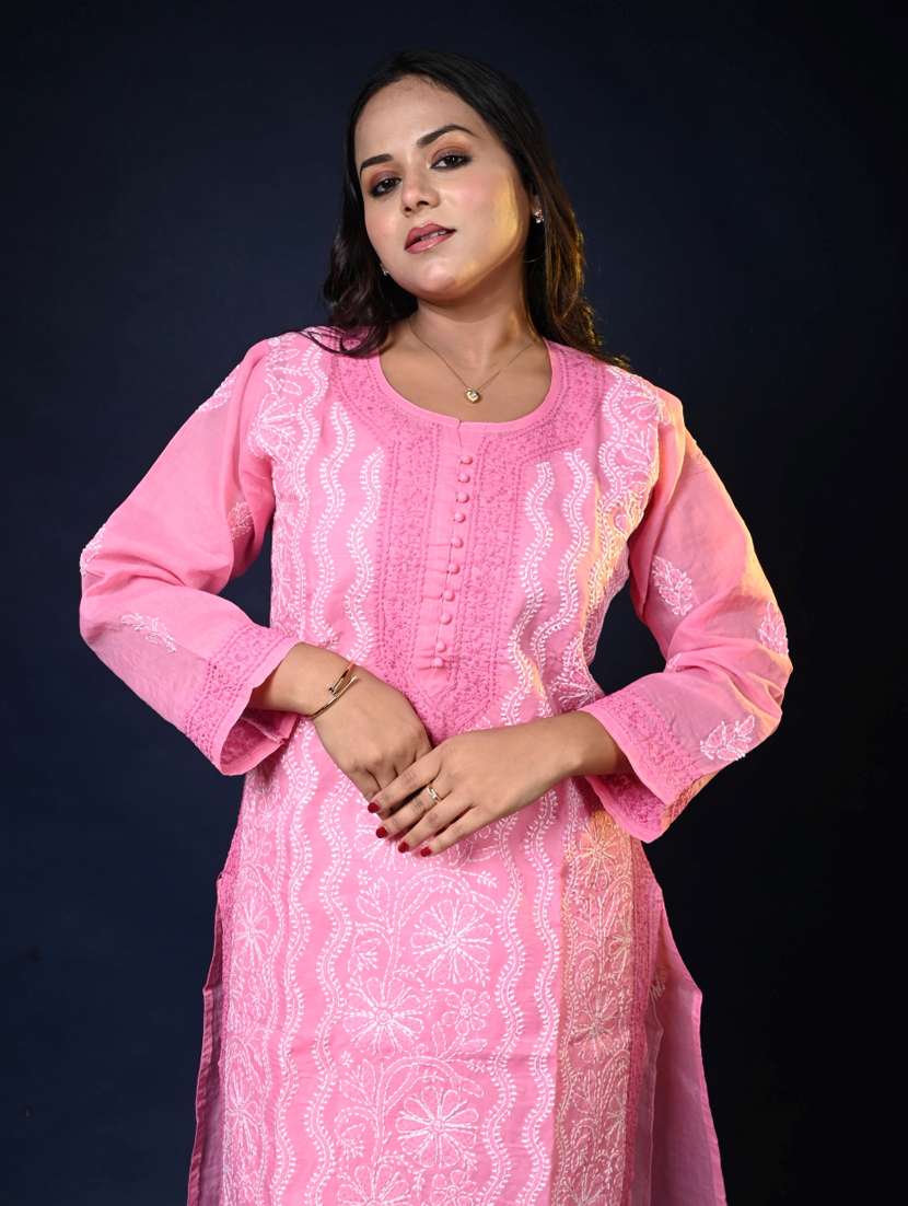 women long sleeve straight chikankari kurta