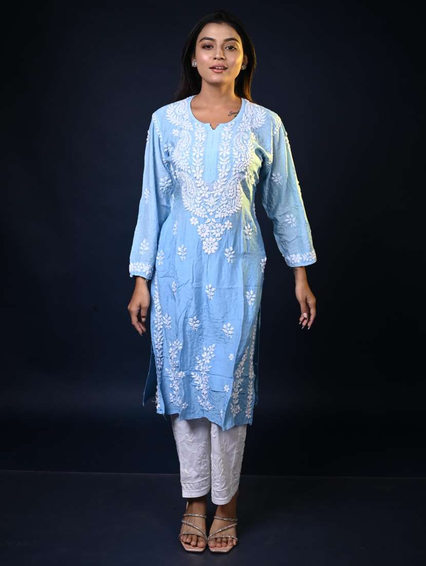 women long sleeve straight chikankari kurta