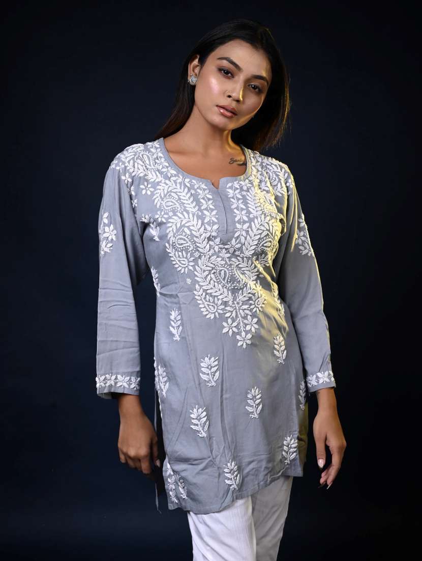 women long sleeve straight chikankari kurti