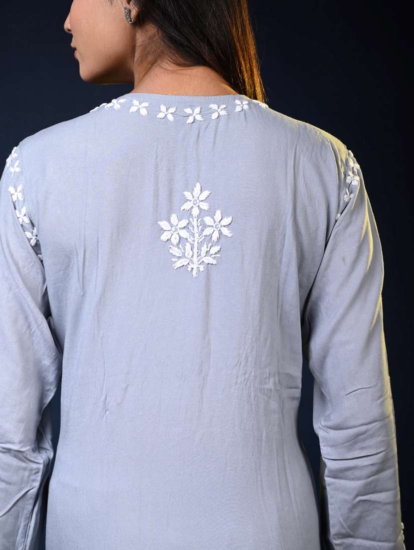 women long sleeve straight chikankari kurti - 22268716 -  Standard Image - 5
