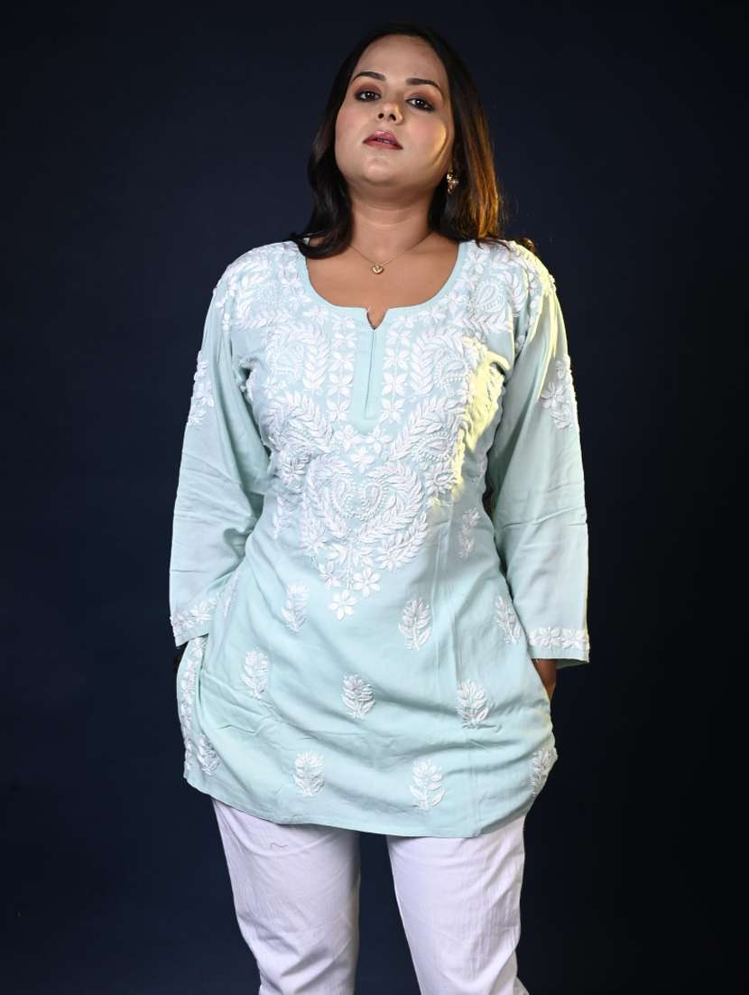 women long sleeve straight chikankari kurti