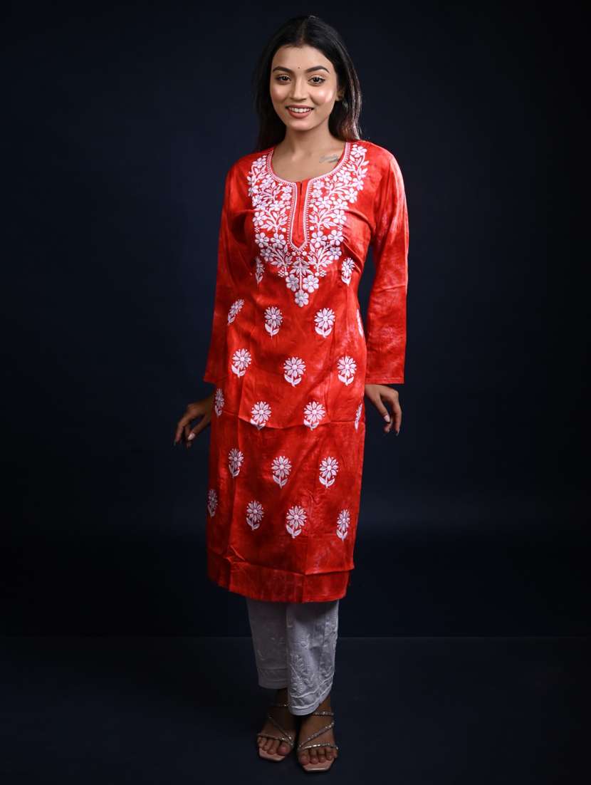 women long sleeve straight chikankari kurta