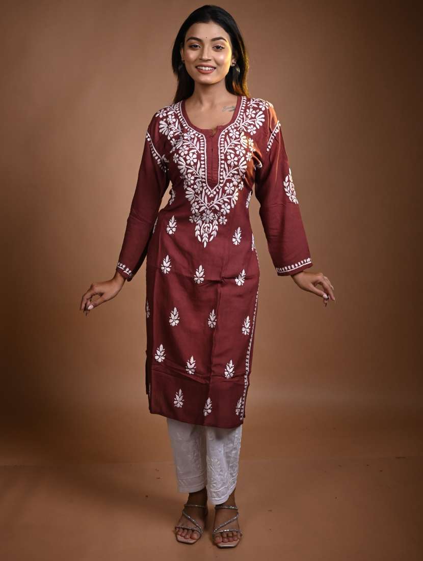 women long sleeve straight chikankari kurta