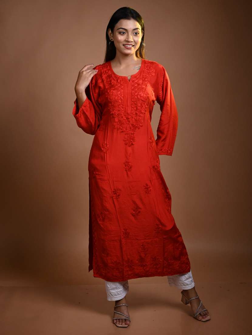 women long sleeve straight chikankari kurta