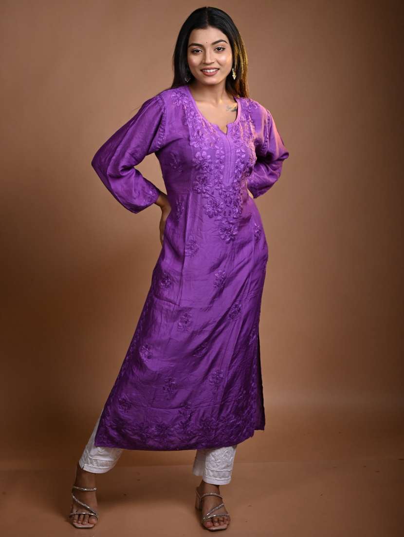 women long sleeve straight chikankari kurta
