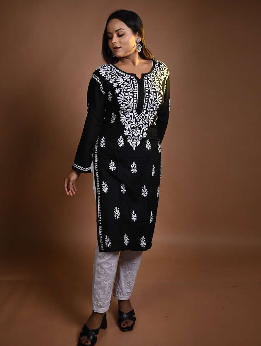 women long sleeve straight chikankari kurta