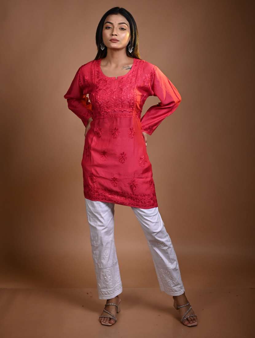 women long sleeve straight chikankari kurti