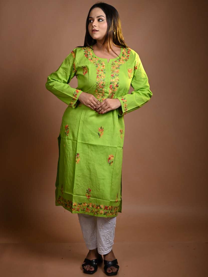 women long sleeve straight chikankari kurta