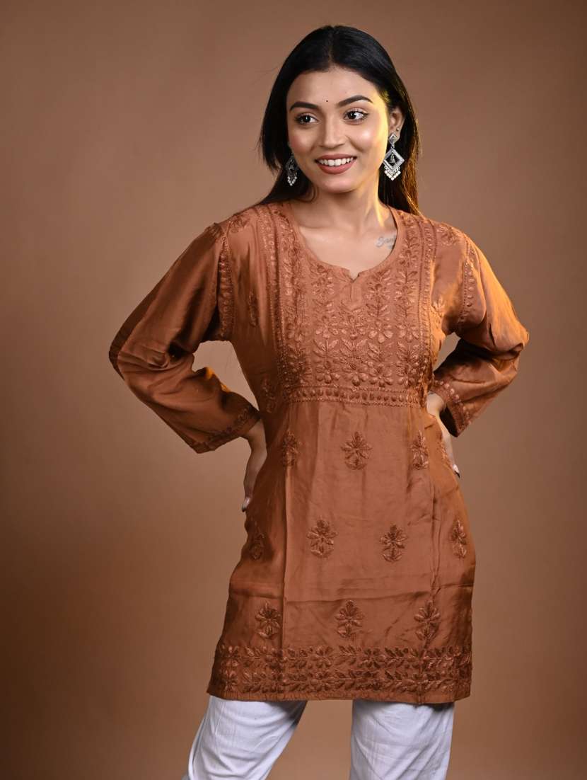 women long sleeve straight chikankari kurti