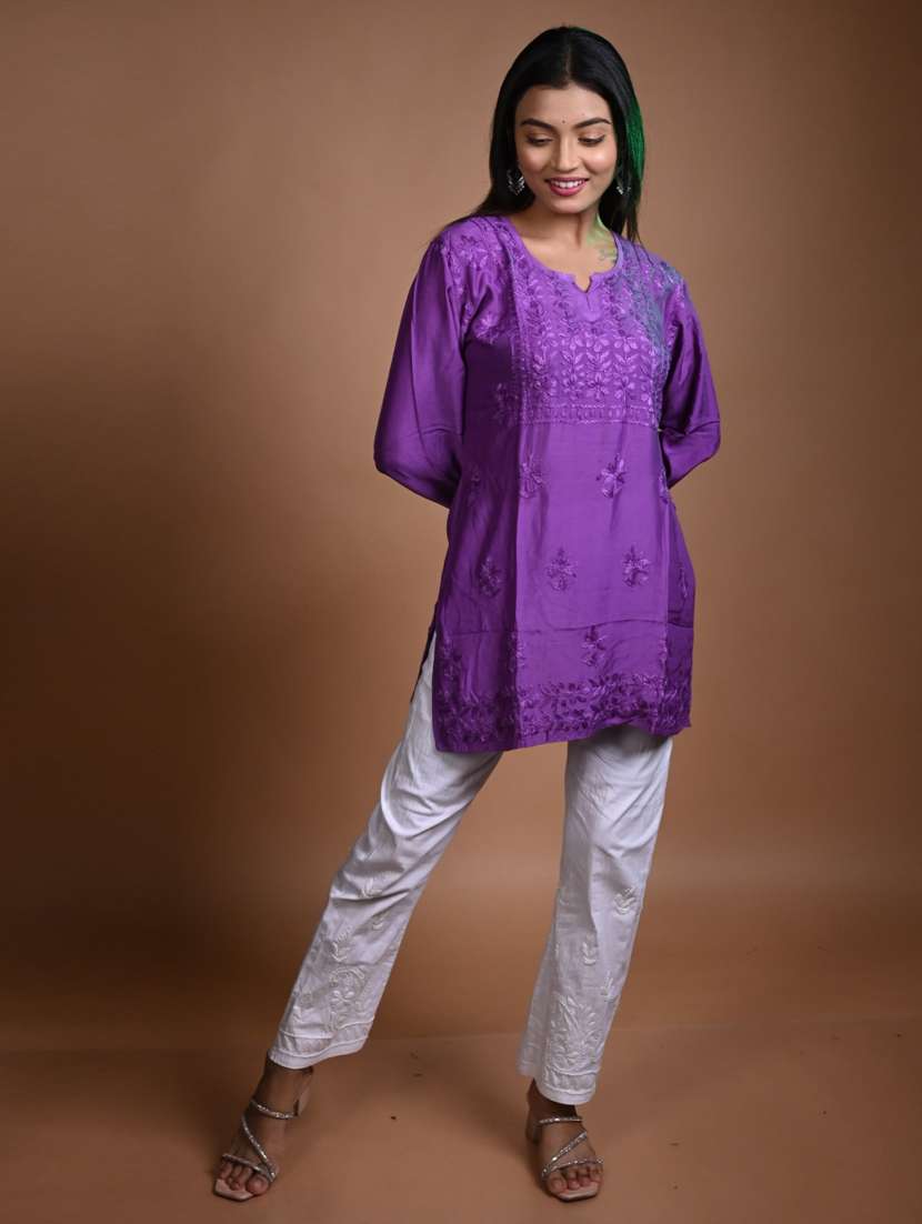 women long sleeve straight chikankari kurti