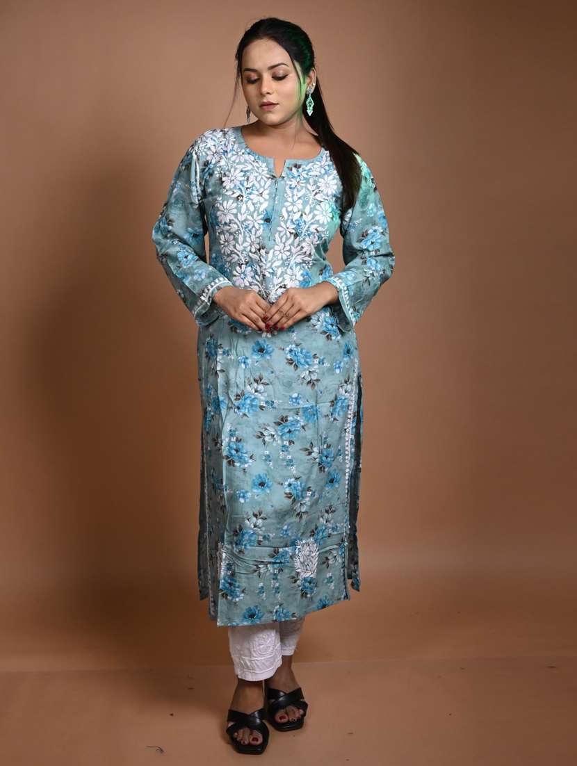 women floral long sleeve straight kurta