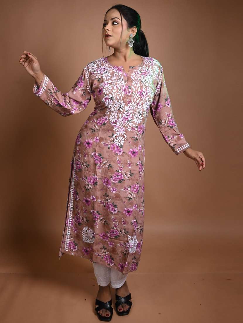 women floral long sleeve straight kurta