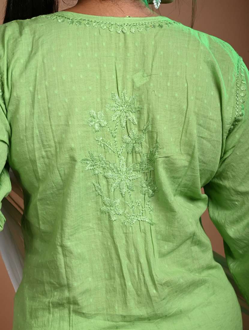 women solid with work three quarter sleeve straight kurta - 22268771 -  Standard Image - 5