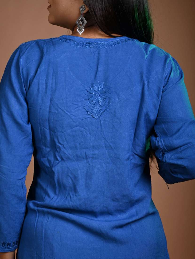 women solid with work long sleeve straight kurti - 22268772 -  Standard Image - 5