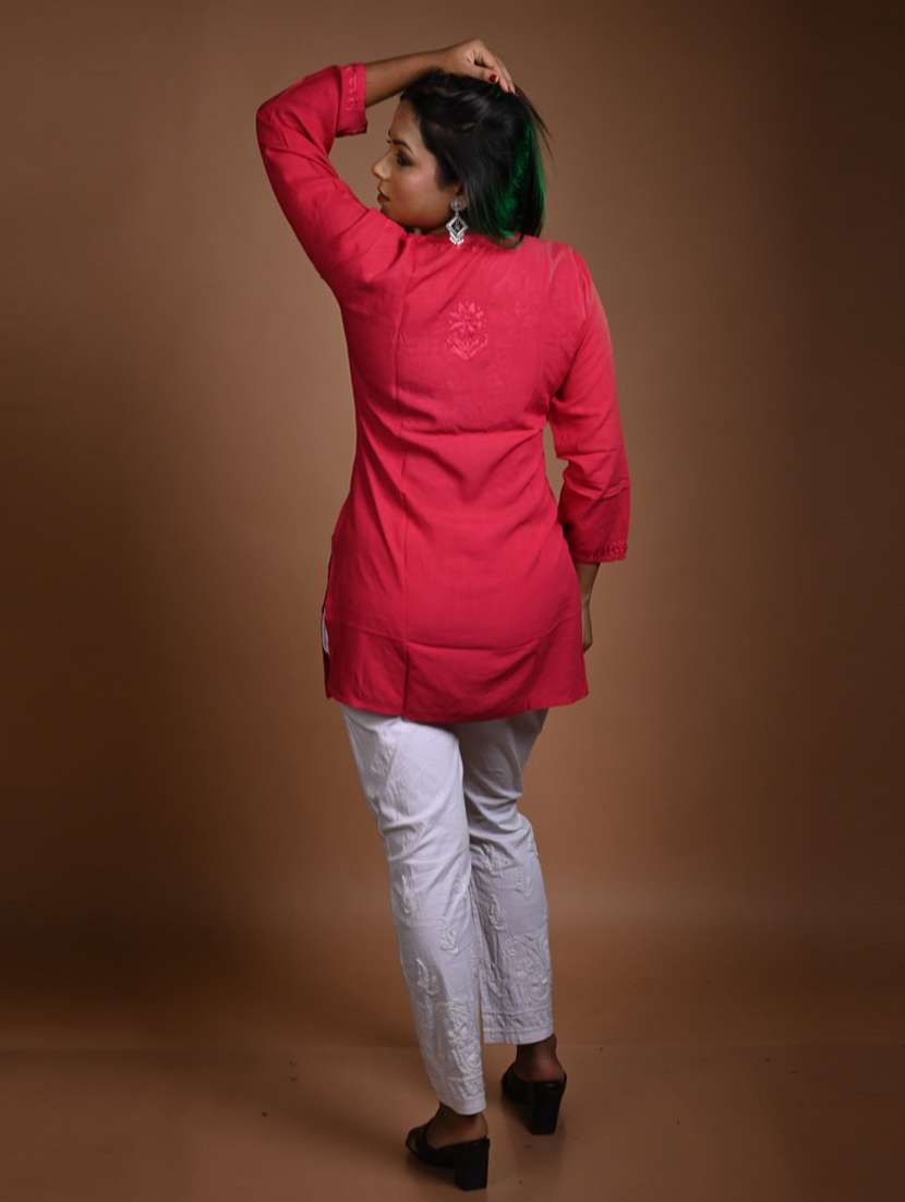 women solid with work long sleeve straight kurti - 22268773 -  Standard Image - 3
