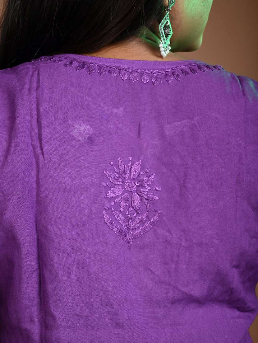 women solid with work long sleeve straight kurti - 22268775 -  Standard Image - 5