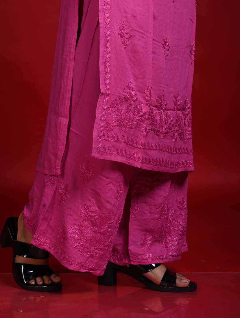 women solid with work long sleeve kurta palazzo set - 22268779 -  Standard Image - 3