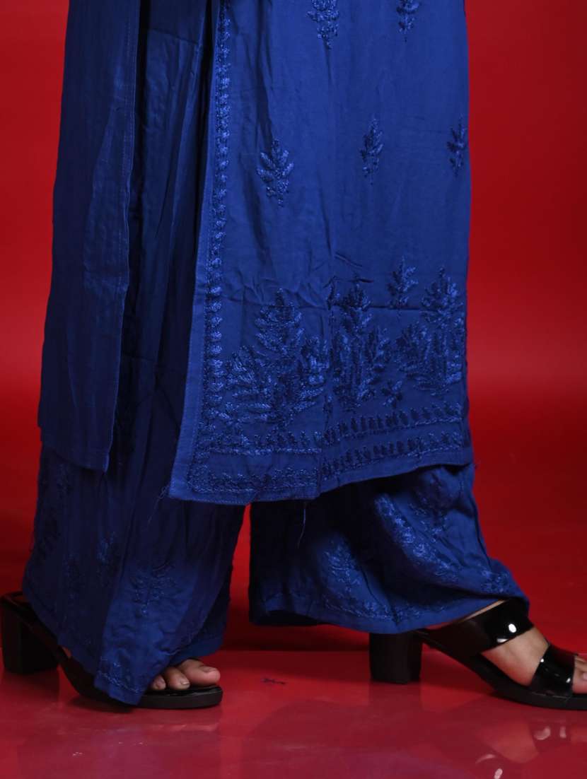 women solid with work long sleeve kurta palazzo set - 22268780 -  Standard Image - 3