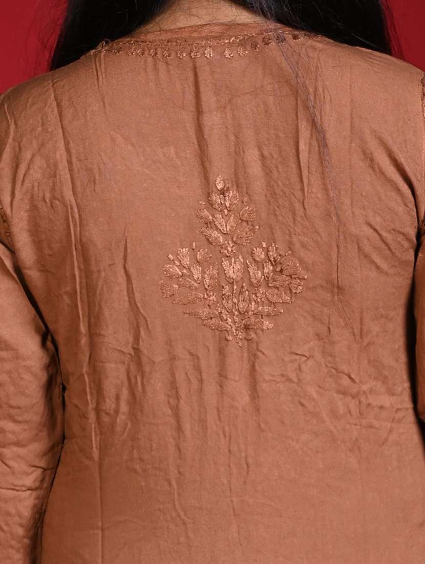 women solid with work long sleeve kurta palazzo set - 22268781 -  Standard Image - 5