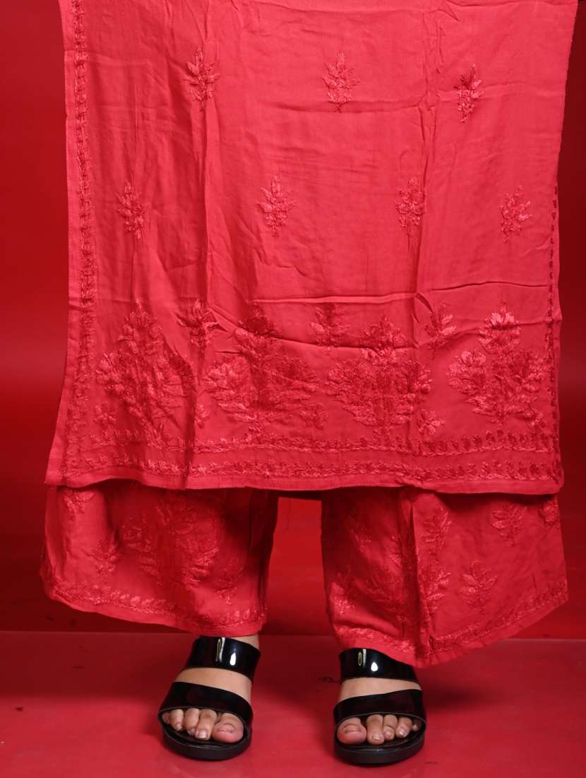 women solid with work long sleeve kurta palazzo set - 22268782 -  Standard Image - 3