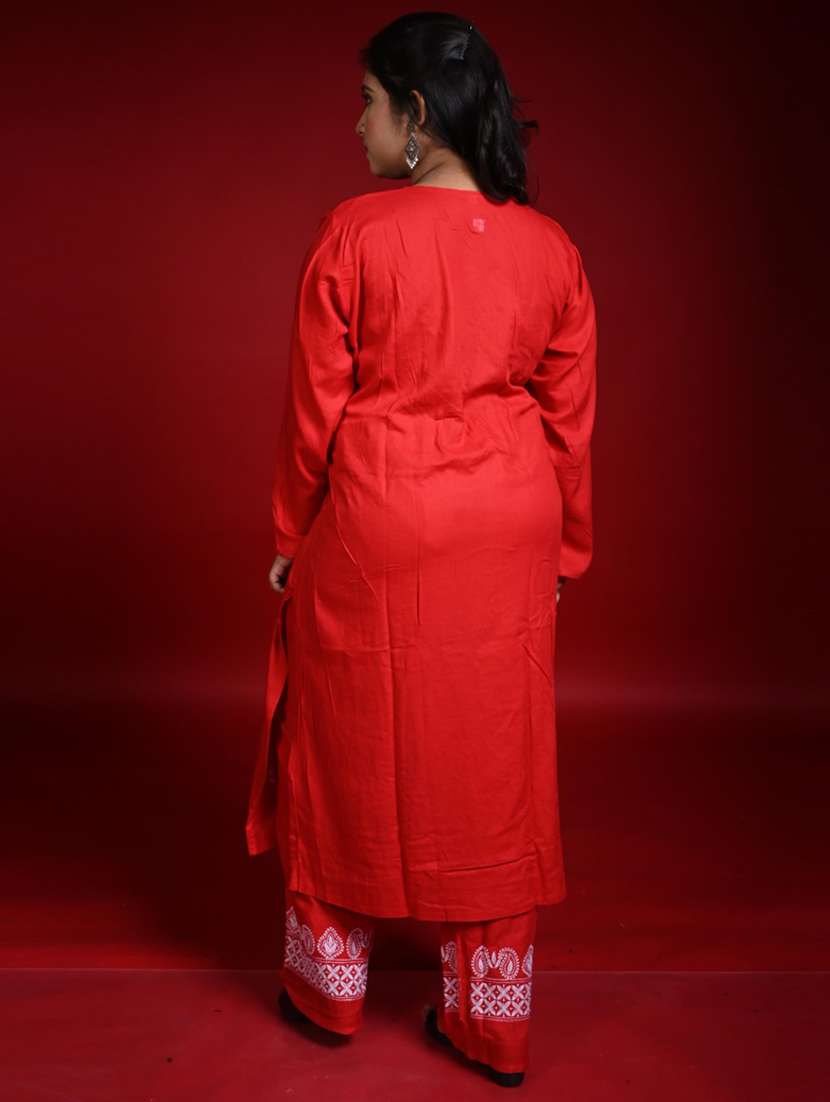 women solid with work long sleeve kurta pant set - 22268793 -  Standard Image - 3