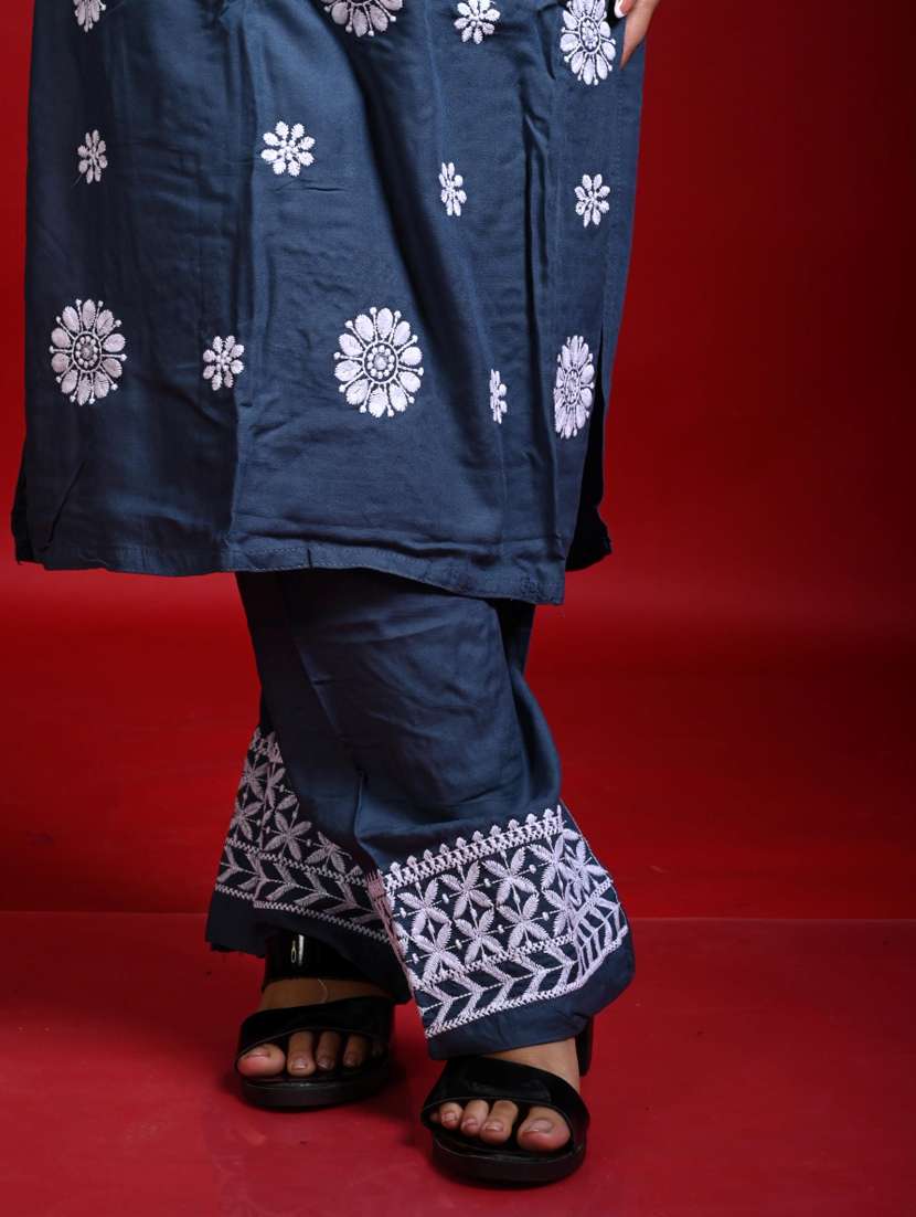 women solid with work long sleeve kurta pant set - 22268800 -  Standard Image - 3