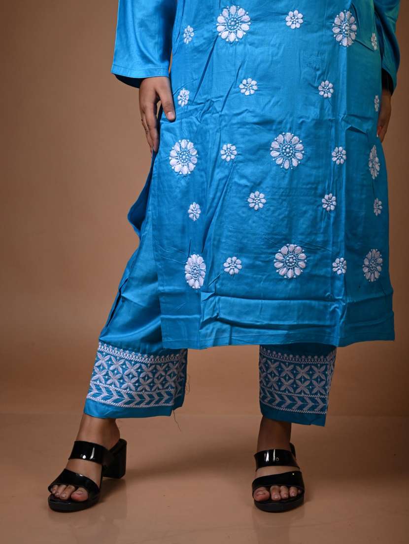 women solid with work long sleeve kurta pant set - 22268805 -  Standard Image - 3