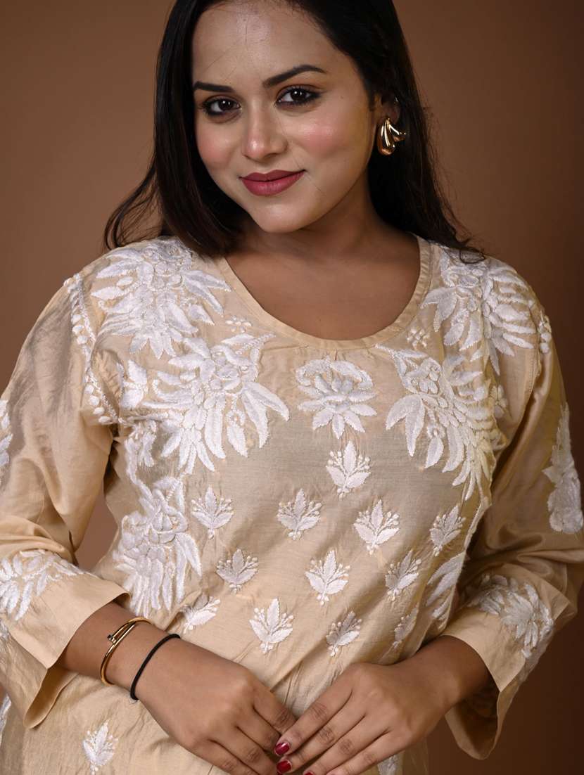 women solid with work long sleeve kurta palazzo set - 22268820 -  Standard Image - 5