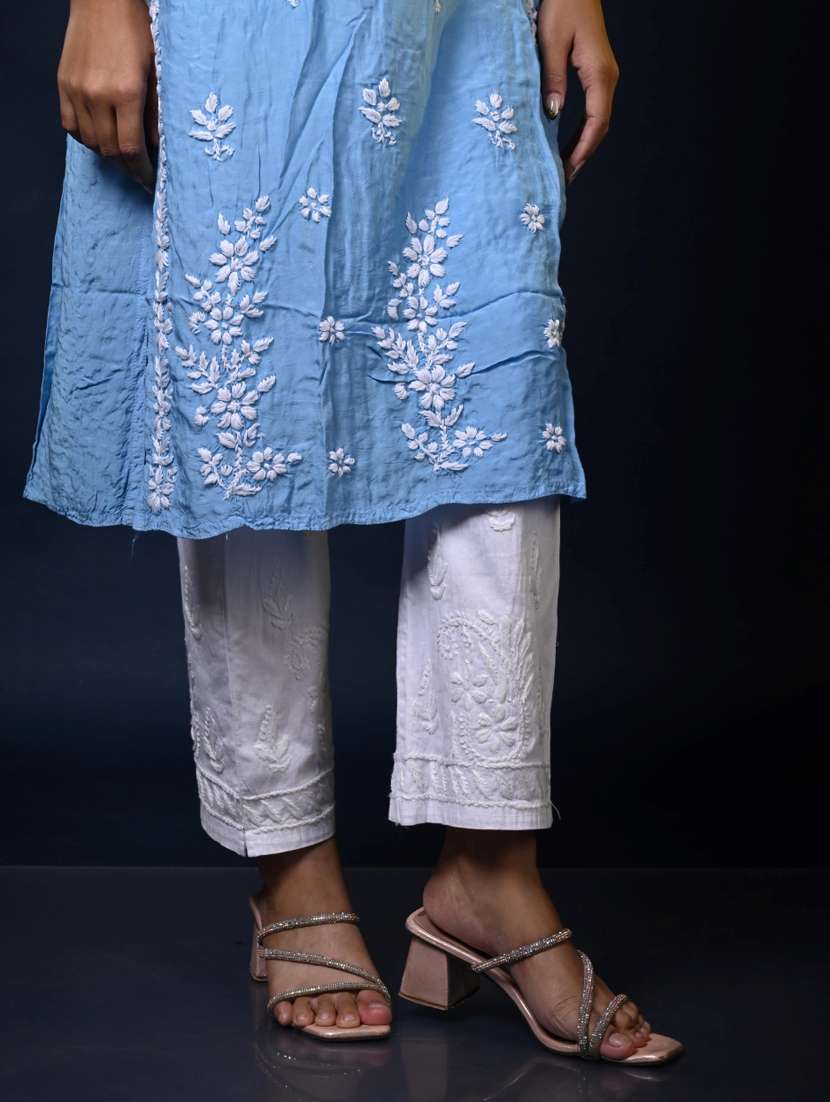 women solid with work three quarter sleeve kurta pant set - 22268853 -  Standard Image - 3