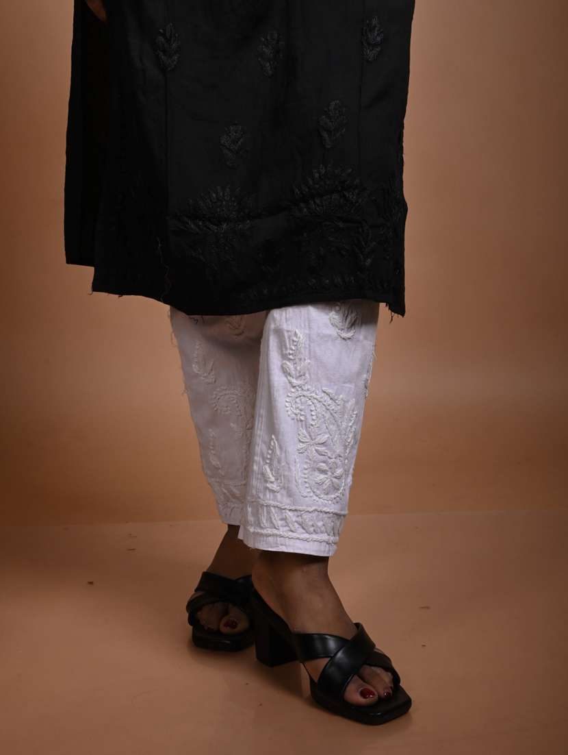 women solid with work three quarter sleeve kurta pant set - 22268870 -  Standard Image - 3