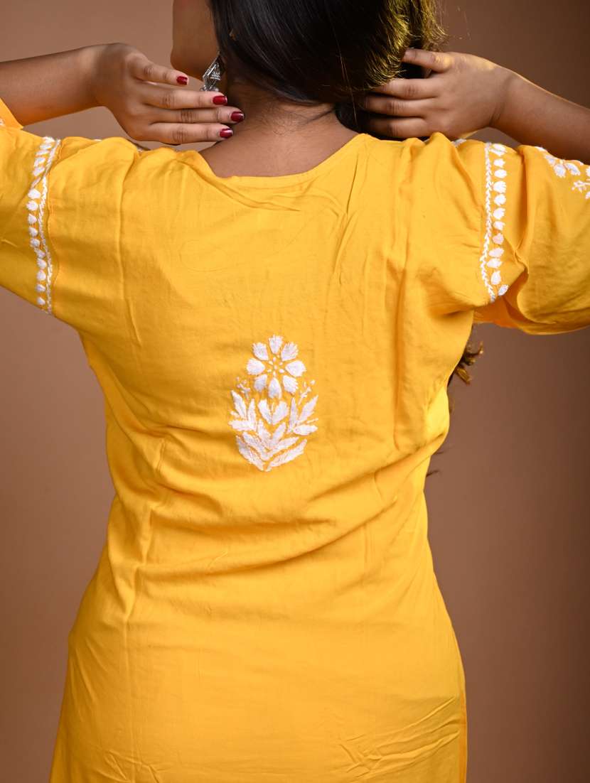 women solid with work three quarter sleeve kurta pant set - 22268874 -  Standard Image - 5