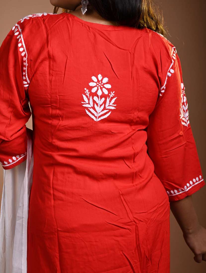 women solid with work three quarter sleeve kurta pant set - 22268881 -  Standard Image - 5