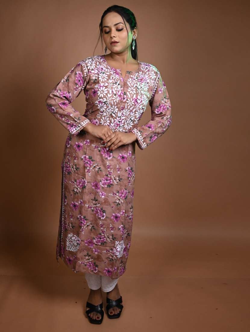 women floral long sleeve kurta pant set