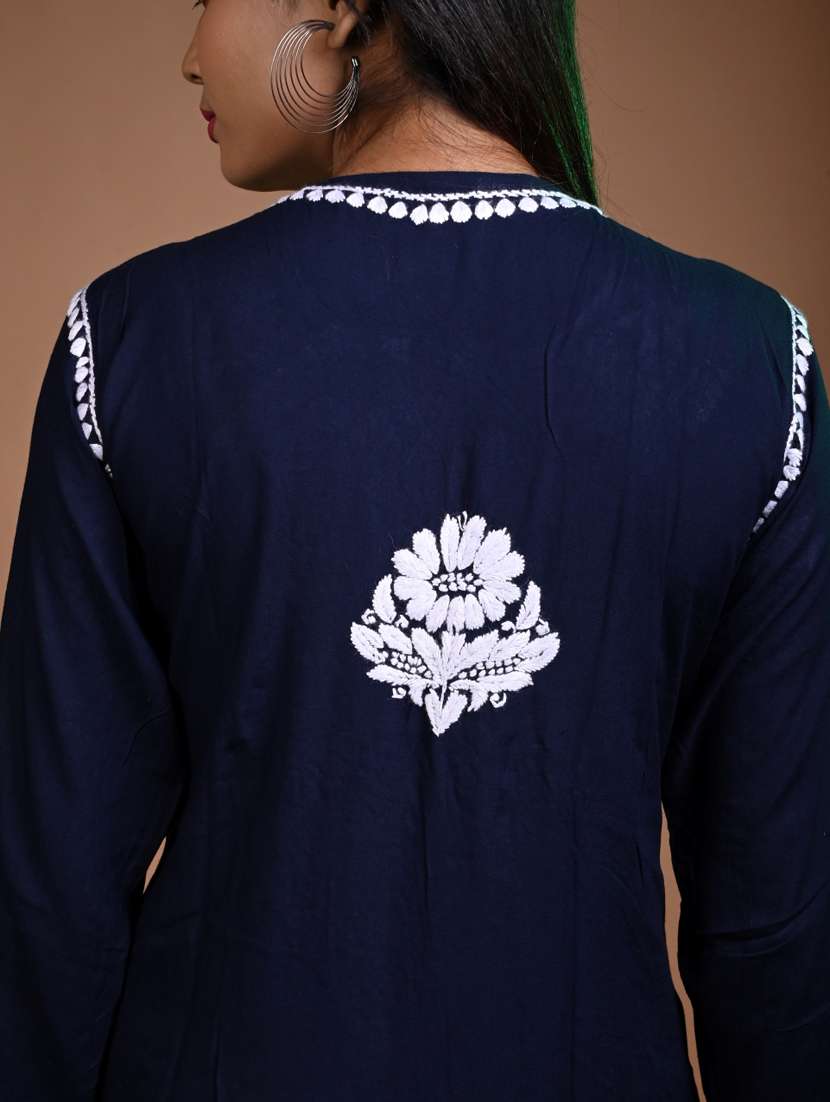 women solid with work notch neck kurta palazzo set - 22268914 -  Standard Image - 5