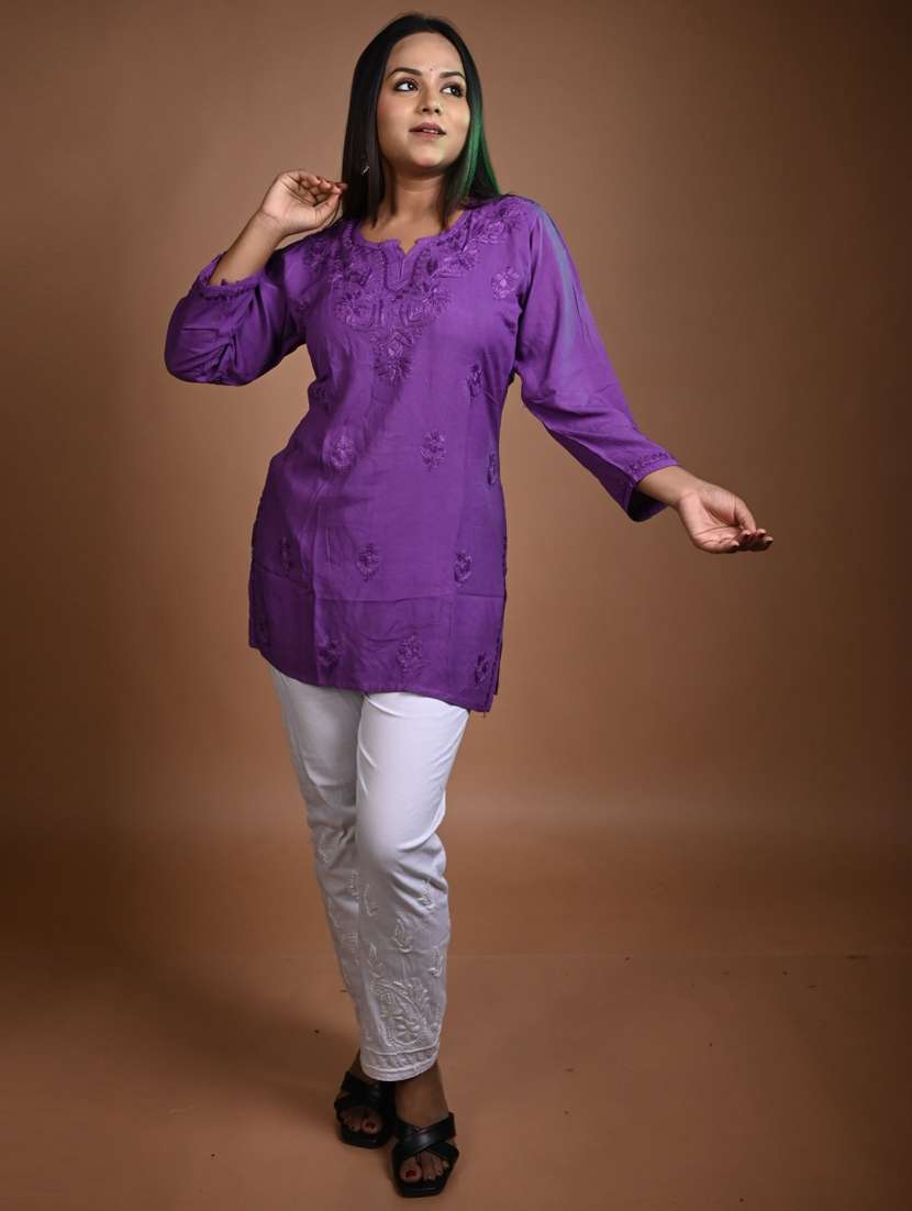 women solid with work long sleeve kurta pant set