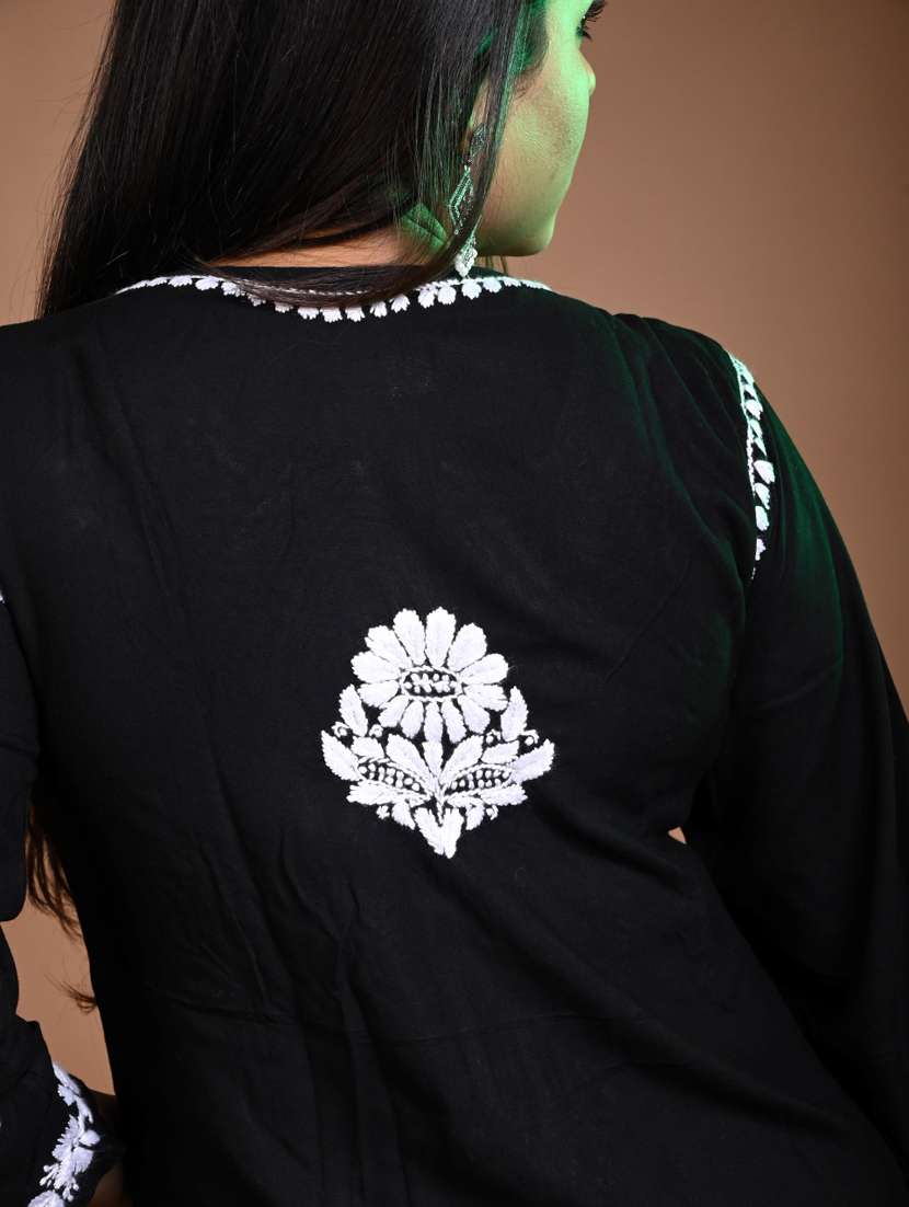 women solid with work notch neck kurta palazzo set - 22268918 -  Standard Image - 5