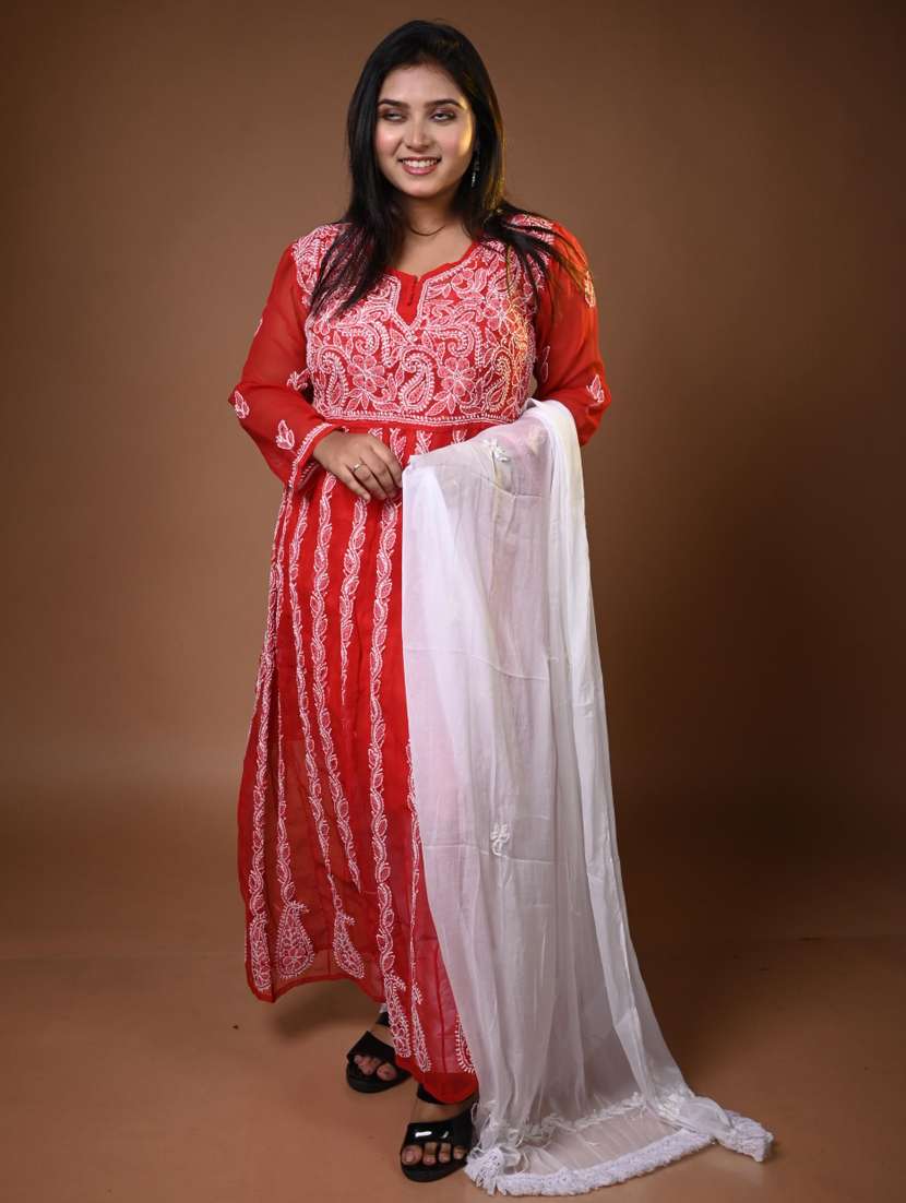 women solid with work long sleeve kurta pant with dupatta set