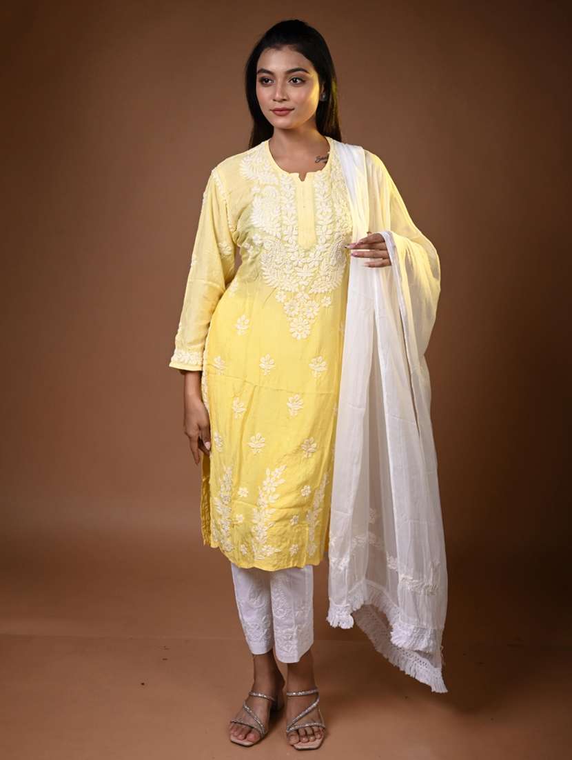 women ombre long sleeve kurta pant with dupatta set
