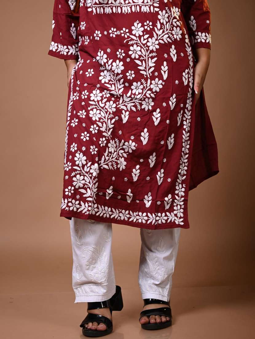 women chikankari long sleeve kurta pant with dupatta set - 22268936 -  Standard Image - 3