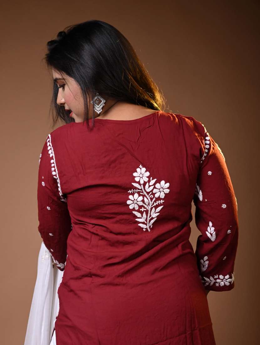 women chikankari long sleeve kurta pant with dupatta set - 22268936 -  Standard Image - 5