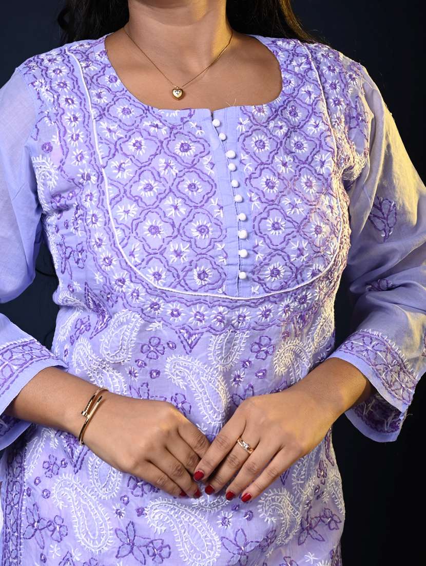 women solid with work long sleeve kurta pant with dupatta set - 22268948 -  Standard Image - 3