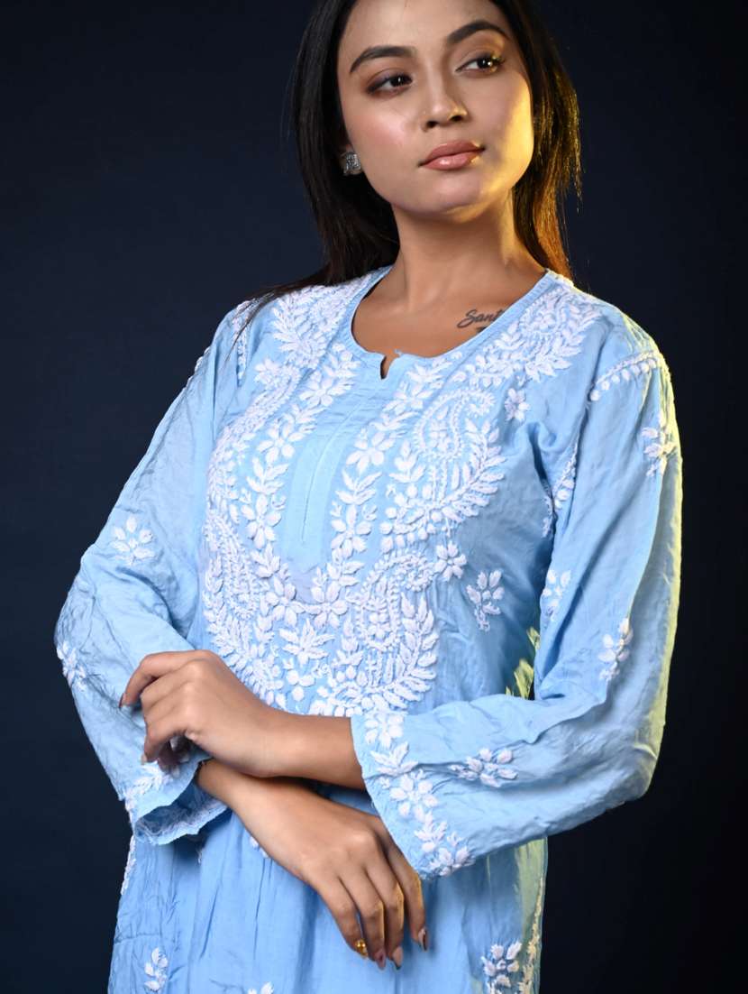 women solid with work long sleeve kurta pant with dupatta set - 22268957 -  Standard Image - 3