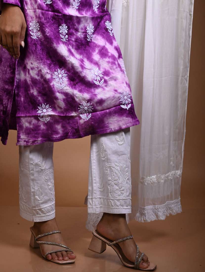 women chikankari long sleeve kurta pant with dupatta set - 22268970 -  Standard Image - 3