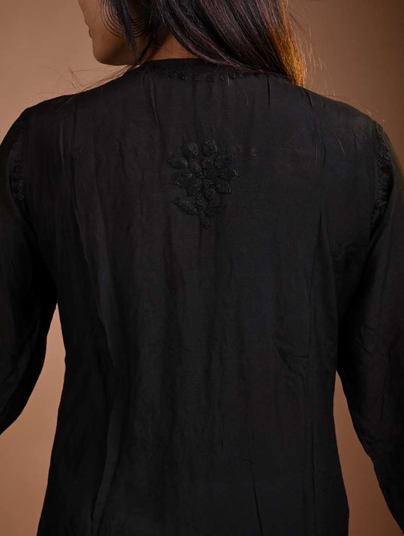 women solid with work three quarter sleeve kurta pant with dupatta set - 22268983 -  Standard Image - 3