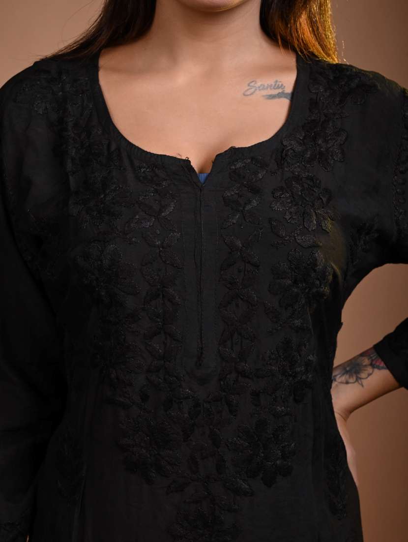 women solid with work three quarter sleeve kurta pant with dupatta set - 22268983 -  Standard Image - 5