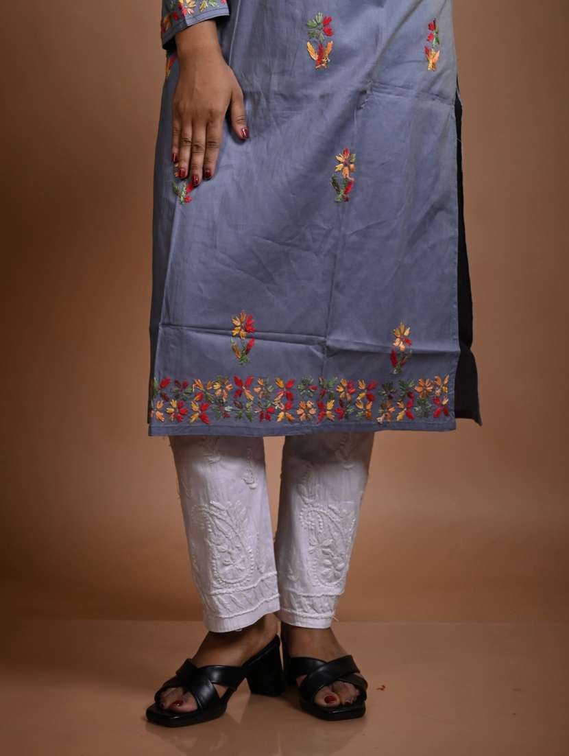 women chikankari long sleeve kurta pant with dupatta set - 22268990 -  Standard Image - 3