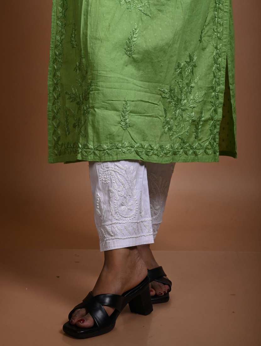 women solid with work three quarter sleeve kurta pant with dupatta set - 22269002 -  Standard Image - 3